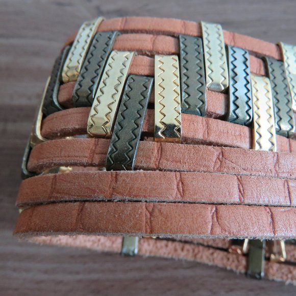 VINTAGE JOSE COTEL Multi Strand Southwestern Boho Wide Tan Leather Belt - Picture 7 of 11